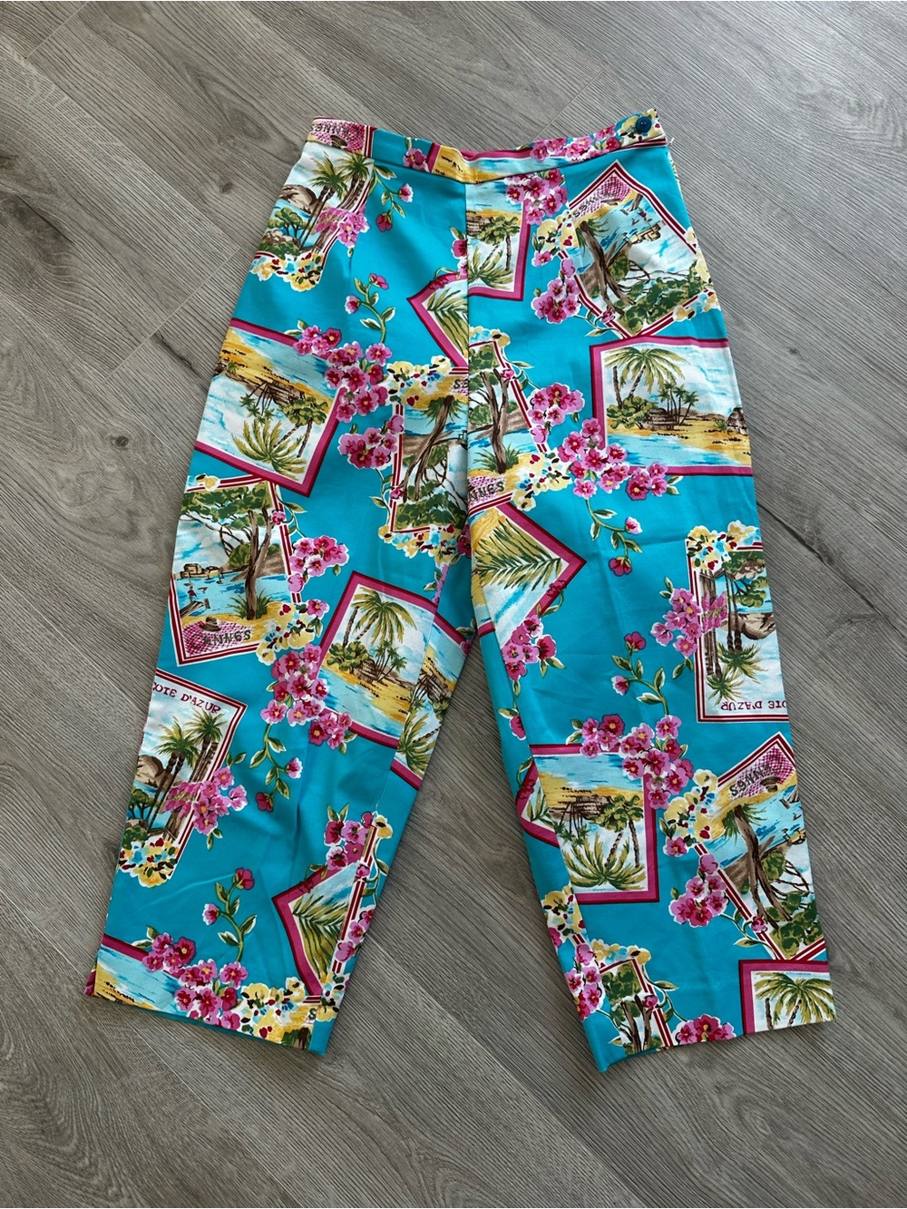 Vintage 90s Briggs French Riviera Postcard Tropical Crop Pants Made in USA Sz 10